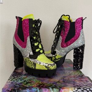 Cape Robbin Pink and Silver Glitter Heeled Boots